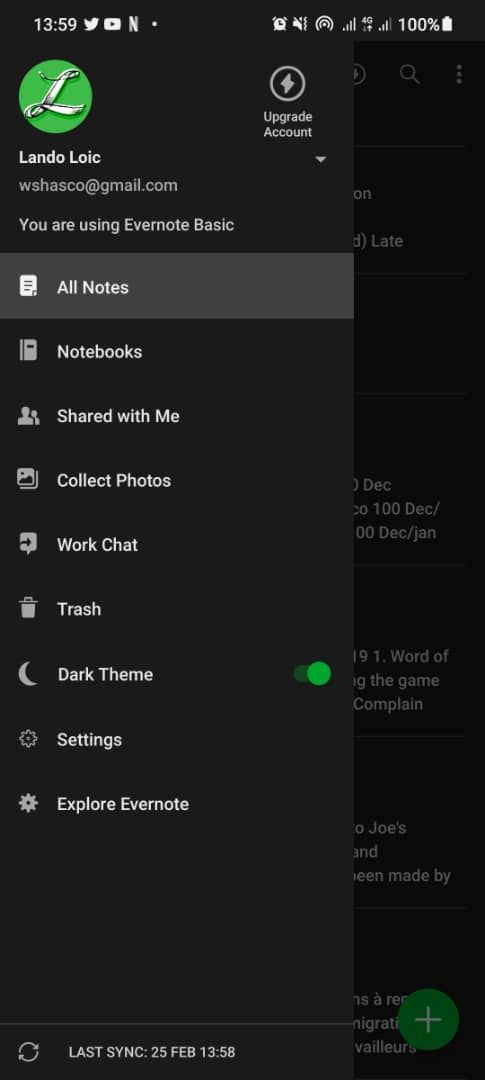 Screenshot showing Evernote's dashboard
