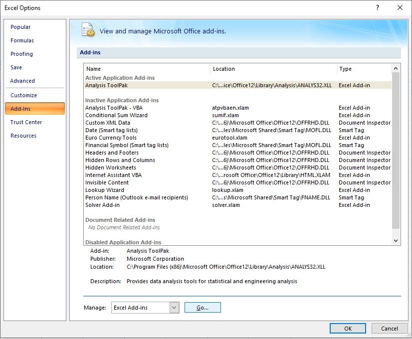 Excel manage properties