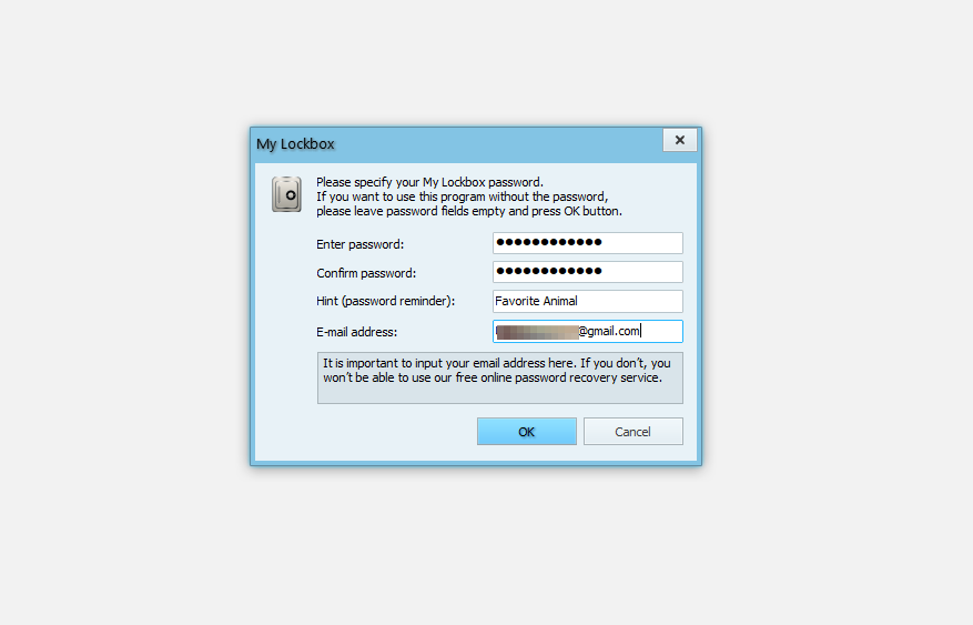 Filling Password and Other Details in My LockBox App Window