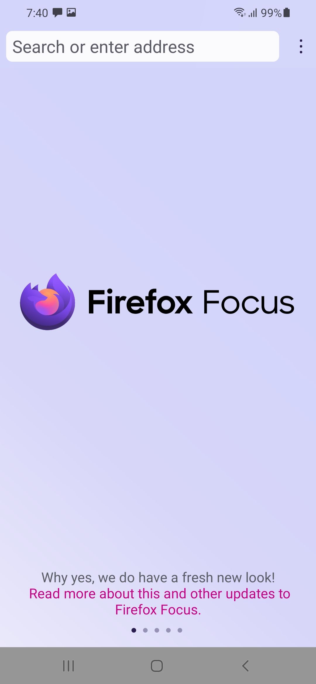 Firefox Focus Home Screen on Android