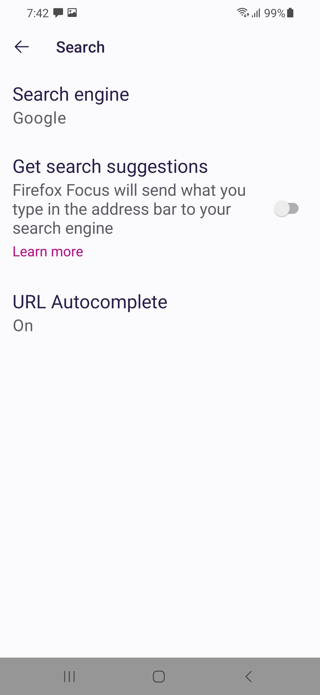 Firefox Focus Search Settings Android