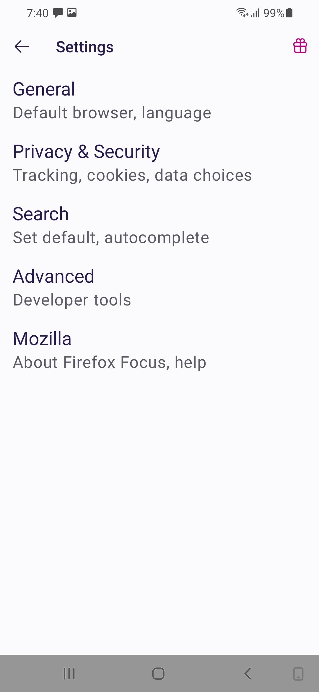 Firefox Focus Settings on Android