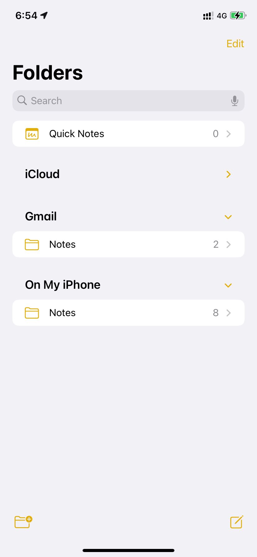 Folder locations in the Notes app on iPhone