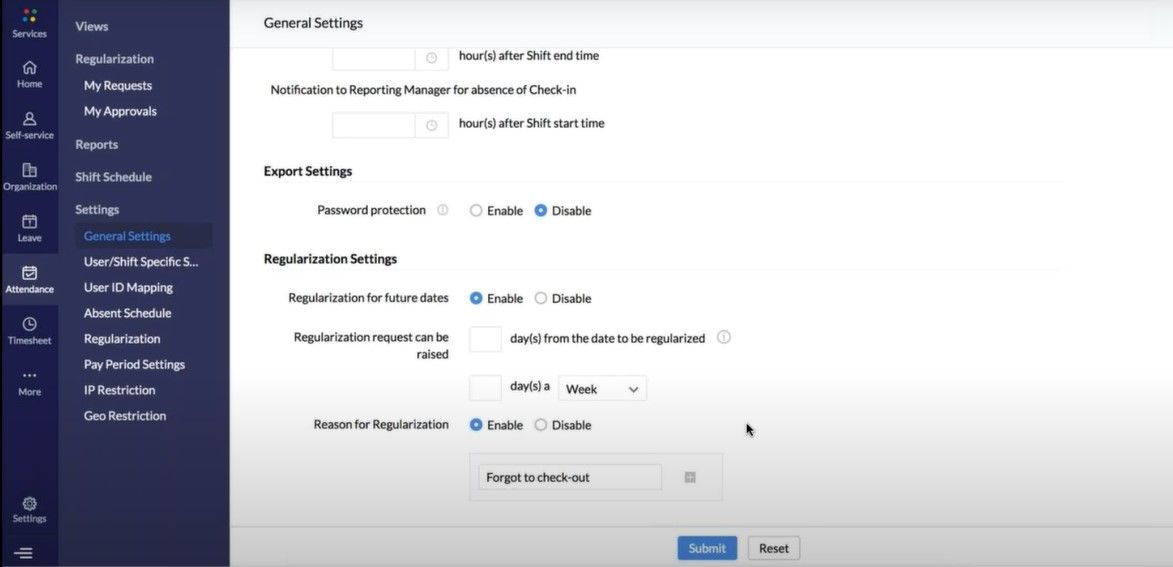 General Settings of Zoho People Attendance Tracking Tool in Zoho People
