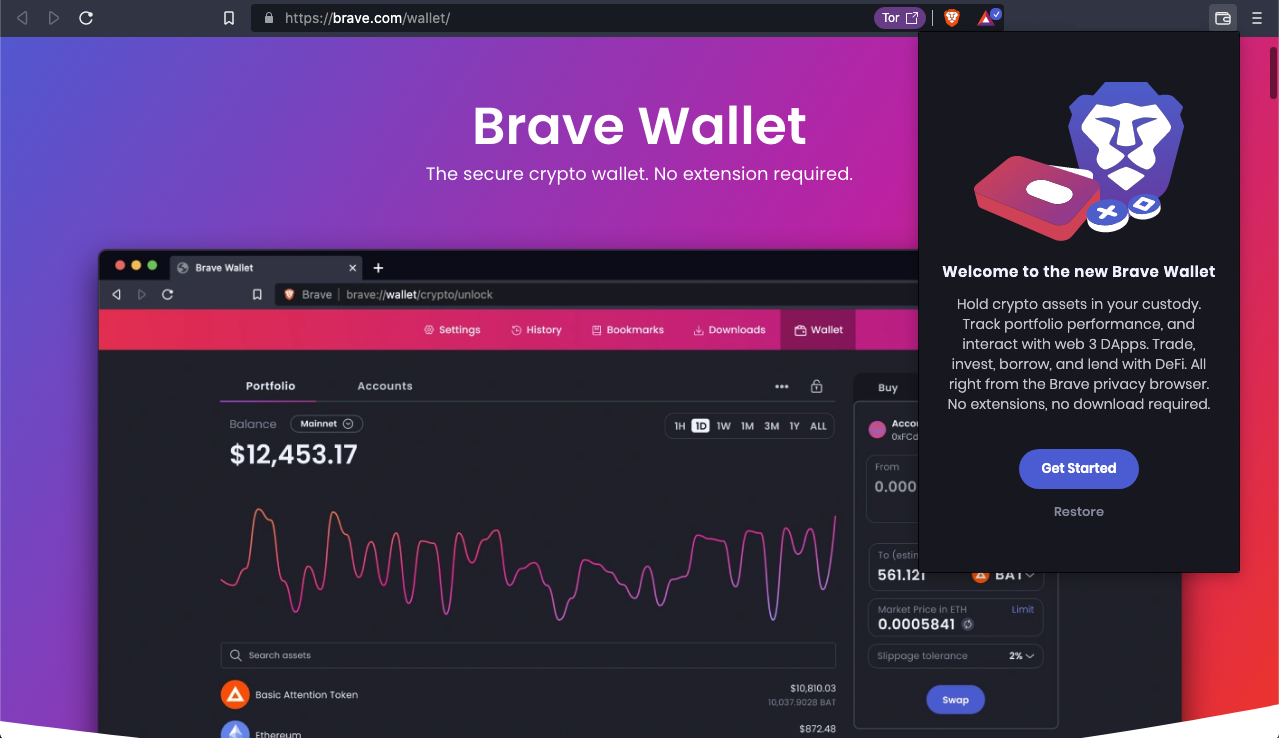 Screenshot of an open crypto wallet menu in a browser