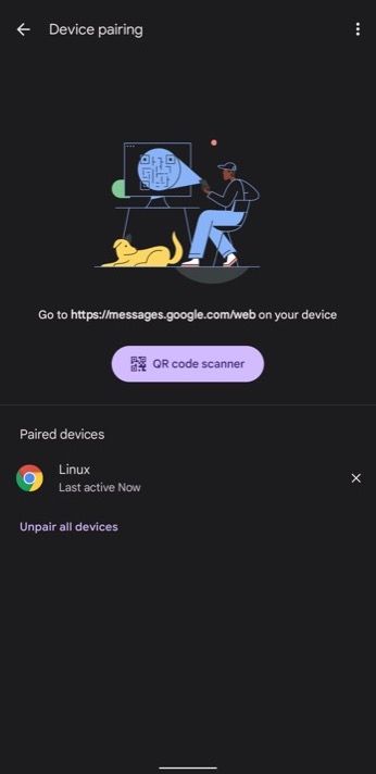 unpair a device from Google Messages