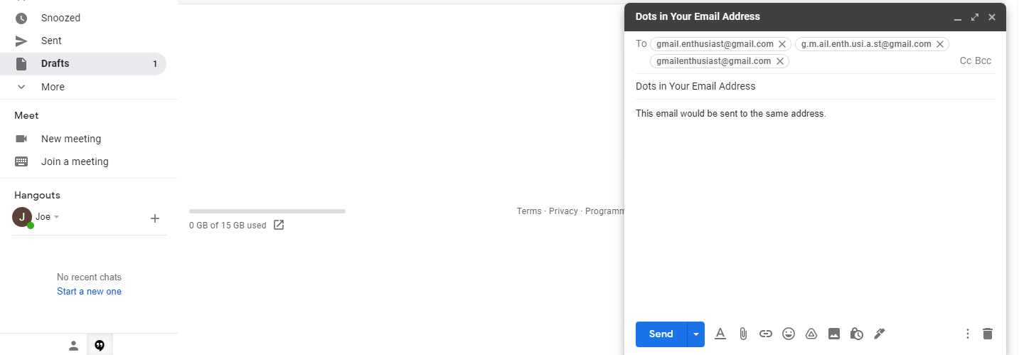 A Screenshot of Gmail's Dots Feature