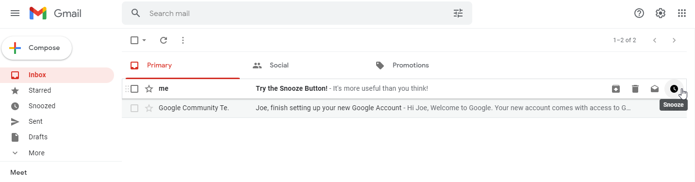 A Screenshot of Gmail's Snooze Feature