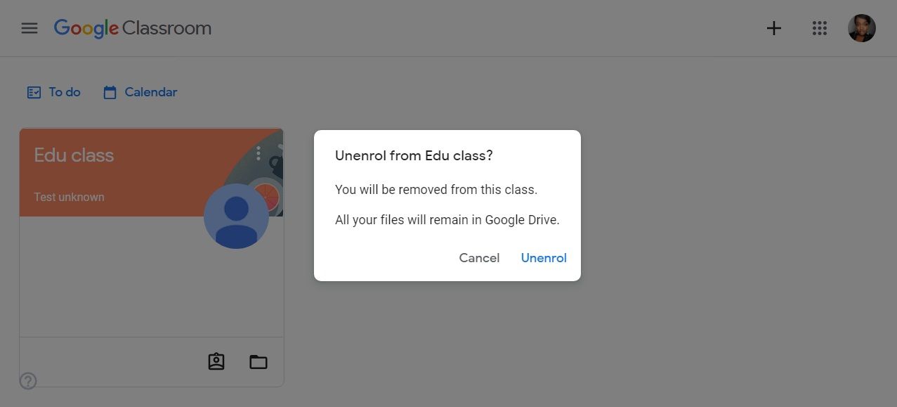 Google Classroom unenroll options