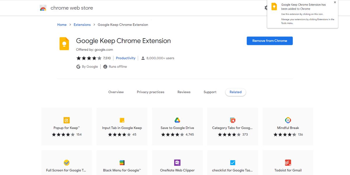 google keep chrome plugin