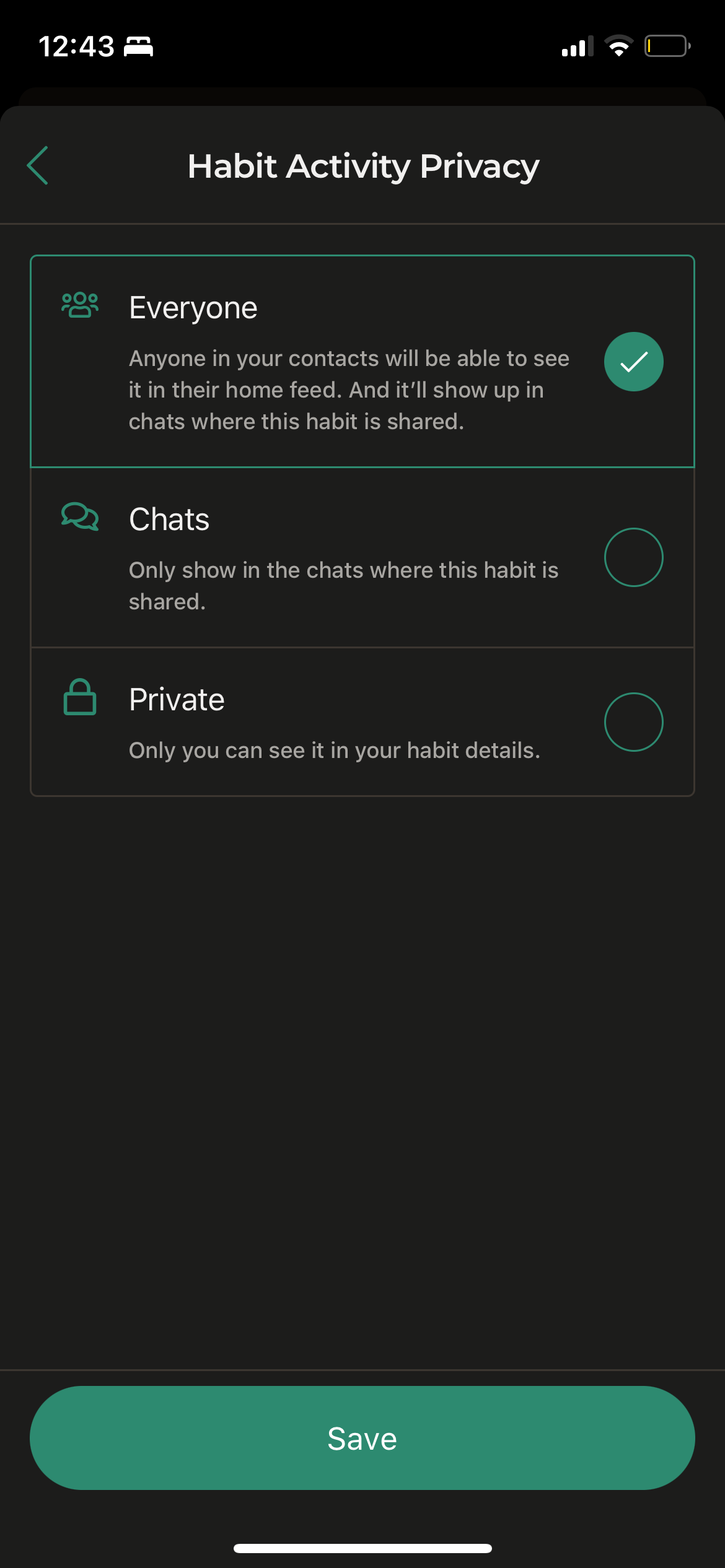 Habit Activity Privacy in the Kin App