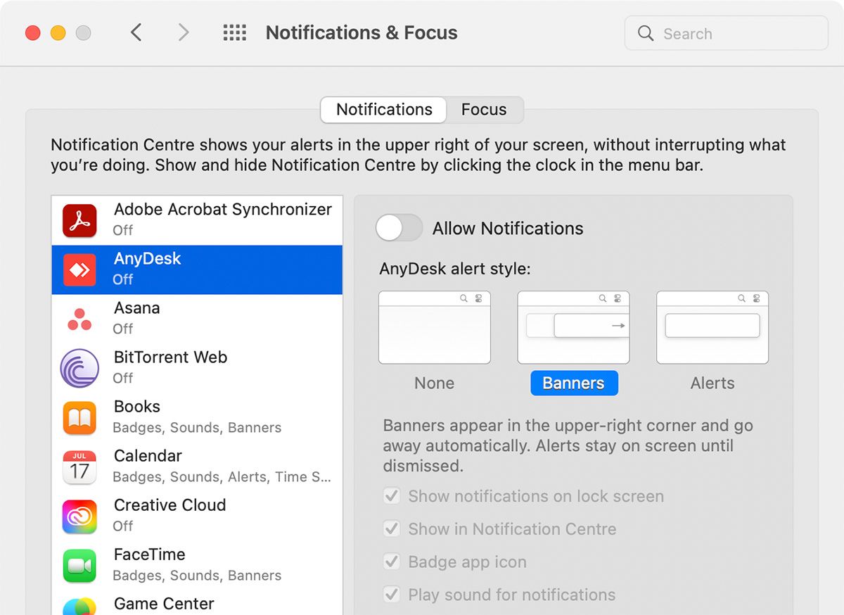 Notification Options on macOS