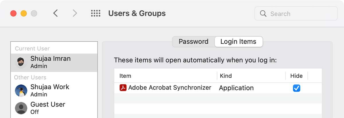 User Login Items in macOS