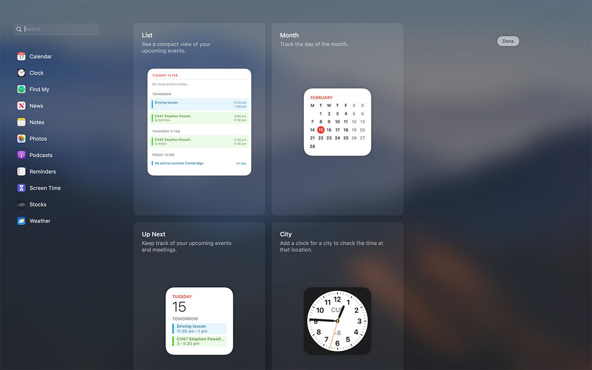 Widgets in Notification Centre of macOS