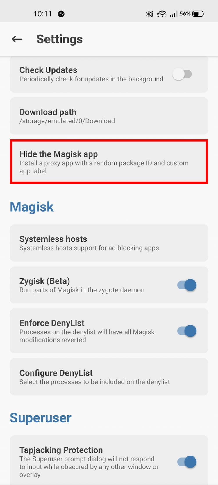 Hide Magisk App Option In Magisk