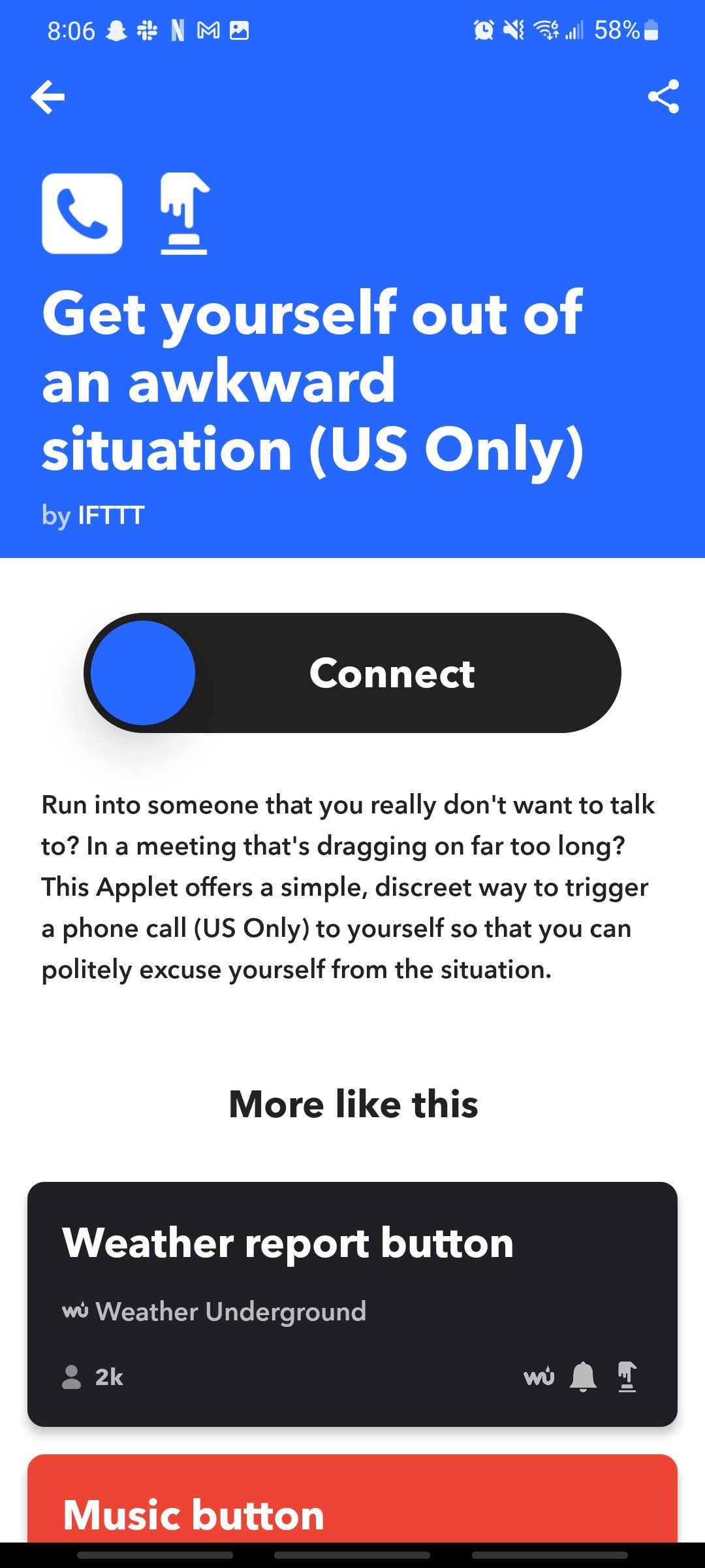 IFTTT app command for getting yourself out of an awkward situation
