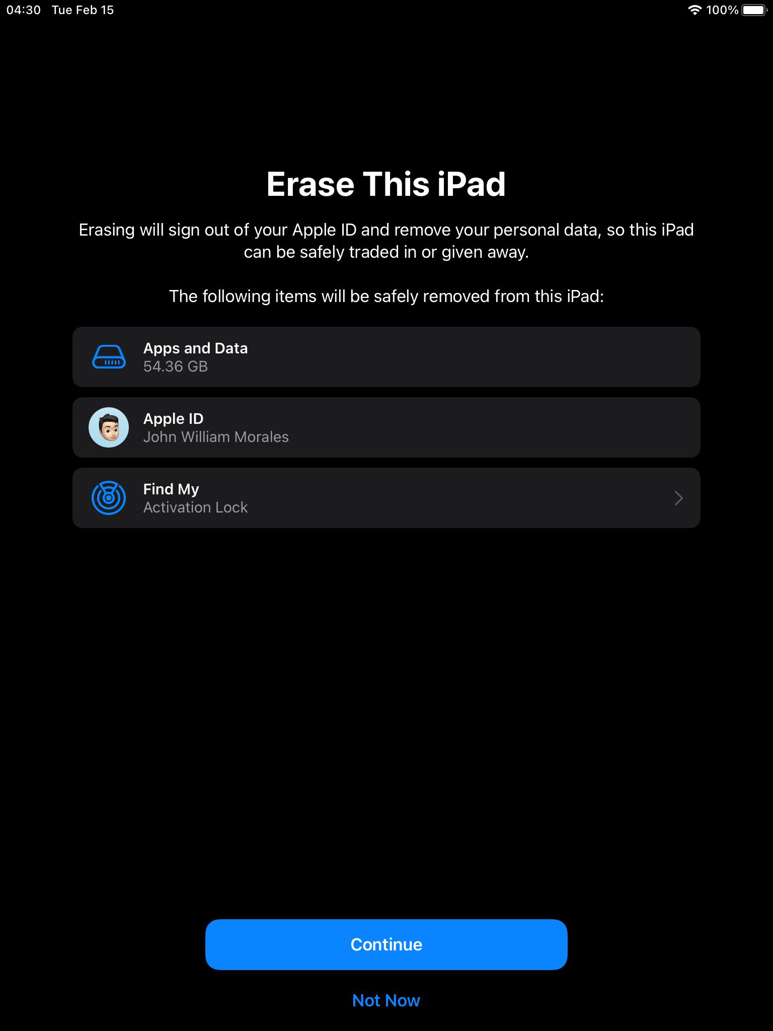 Erase this iPad
