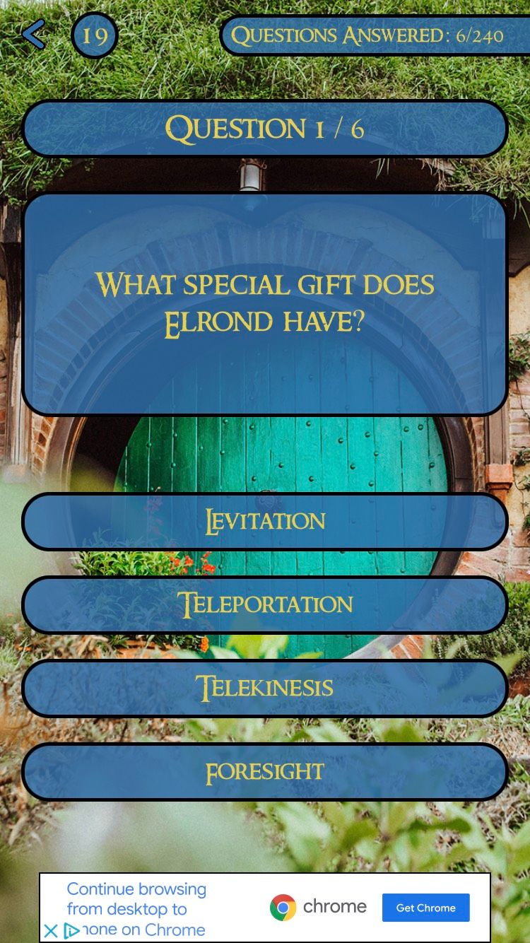 A question on the LotR Quiz iOS app.