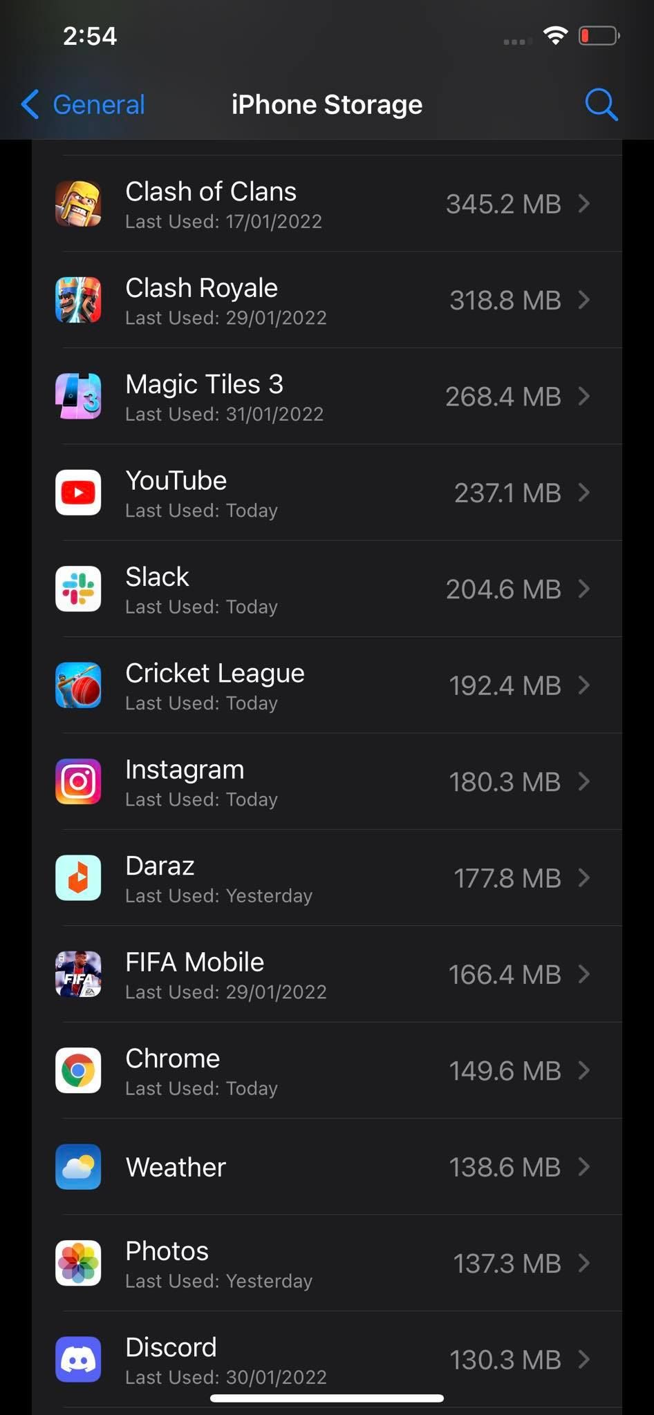 Instagram in the List of Installed Apps Alongwith The Storage Space They Are Consuming in iOS
