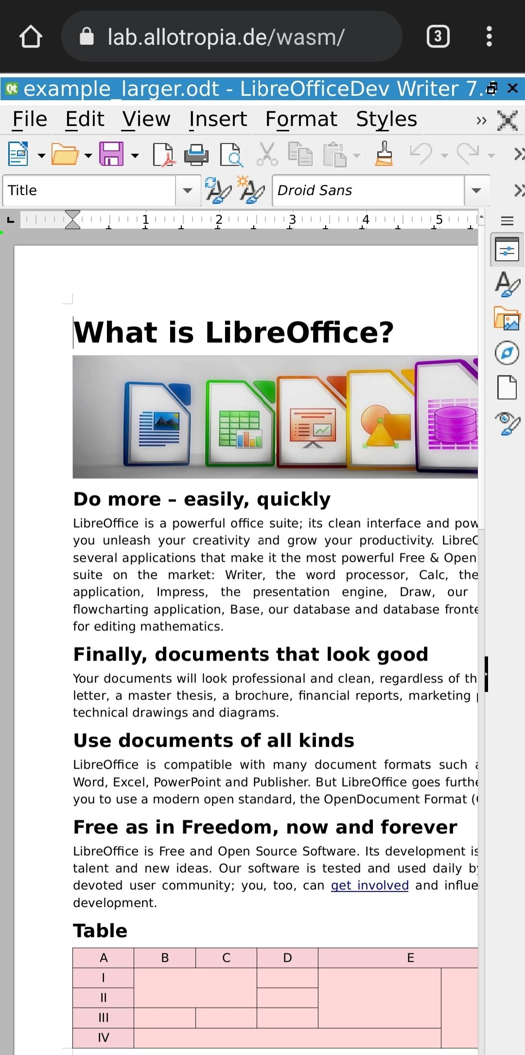 LibreOffice Browser on Android Chrome