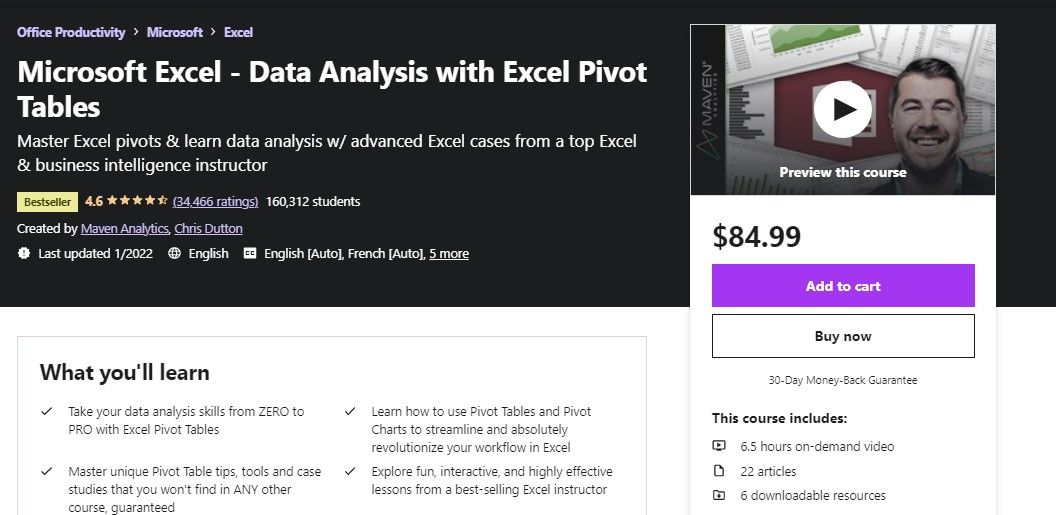 Microsoft Excel - Data Analysis with Excel Pivot Tables Course on Udemy