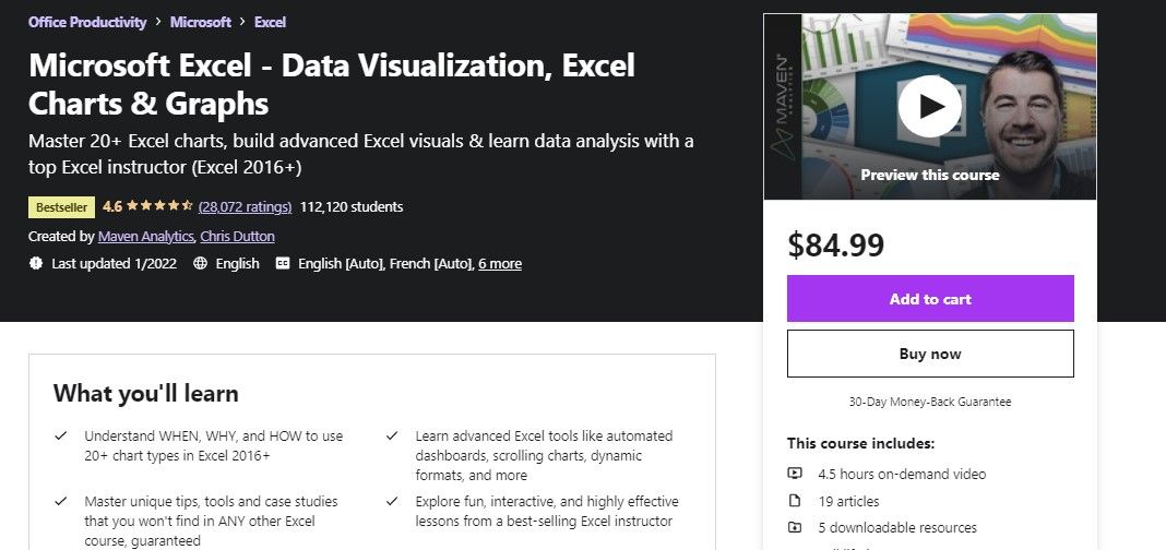 Microsoft Excel - Data Visualization, Excel Charts & Graphs Course on Udemy