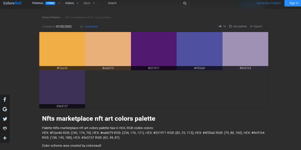 A color palette for NFT-style art