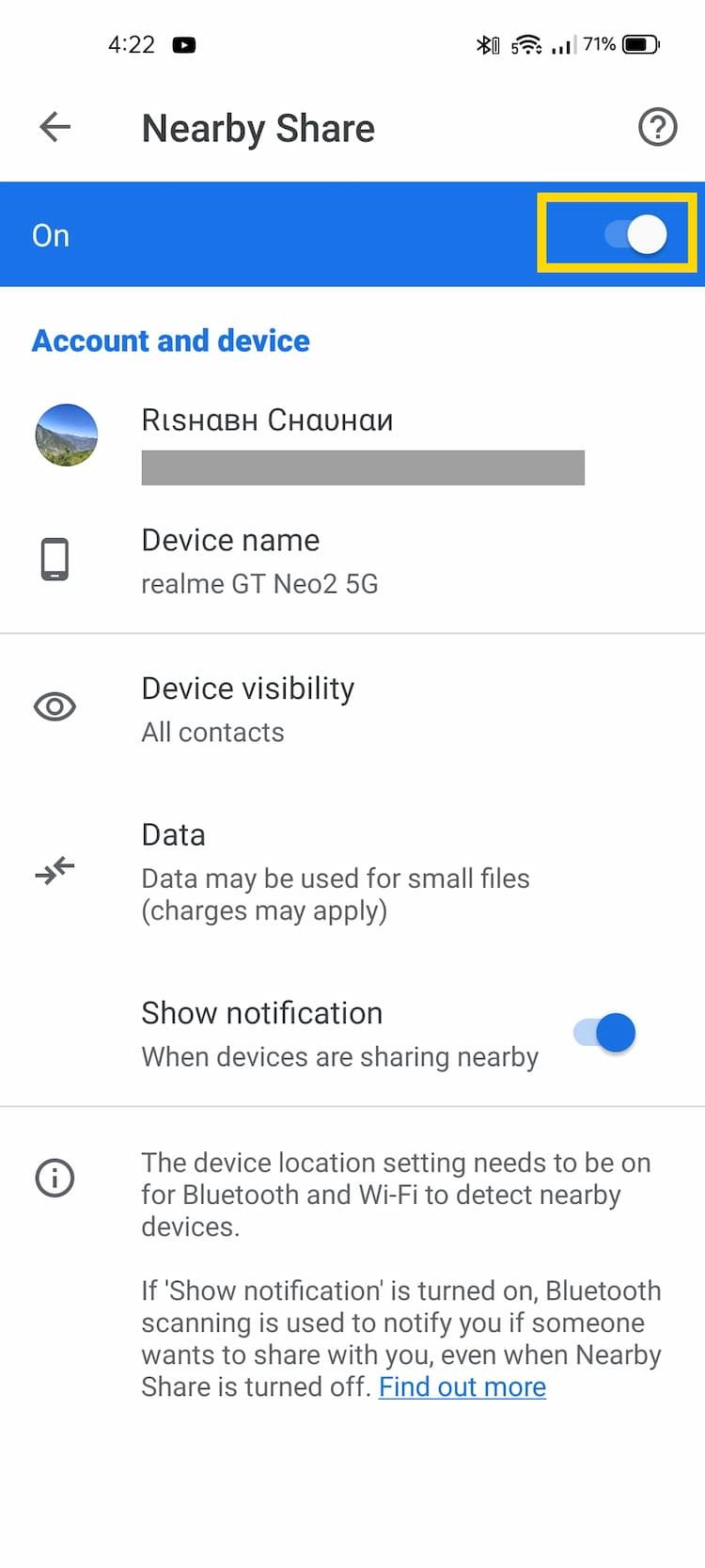 Nearby Share Option Google Settings