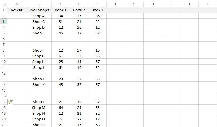 New Dataset With Many Empty Rows in Between in Microsoft Excel