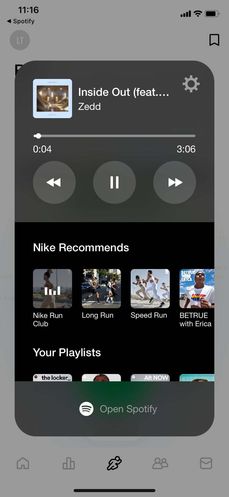 Nike Run Club app Spotify screen playing music