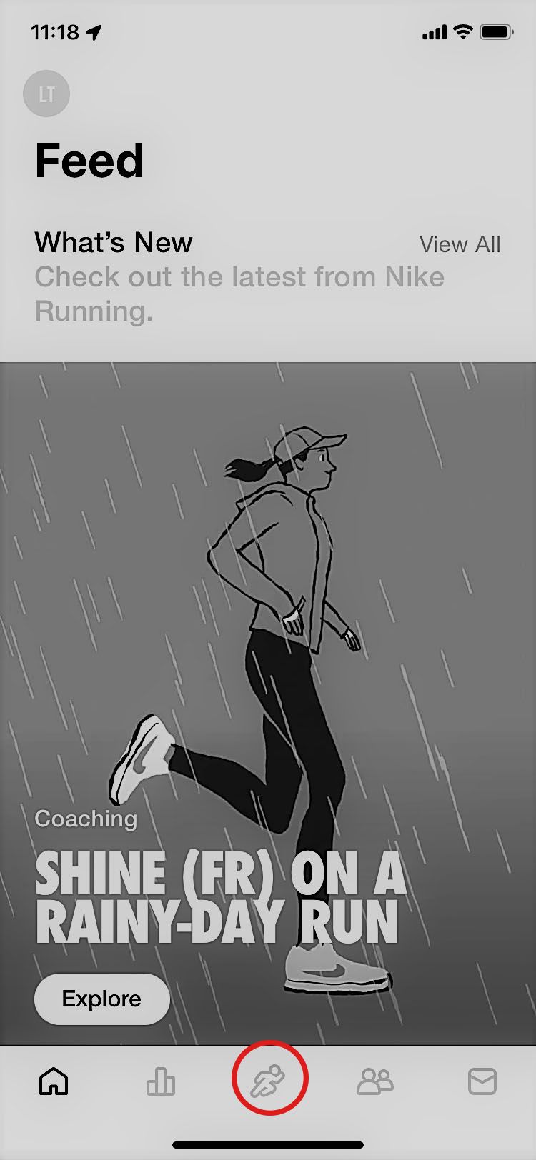 Nike Run Club app home screen with selected icon