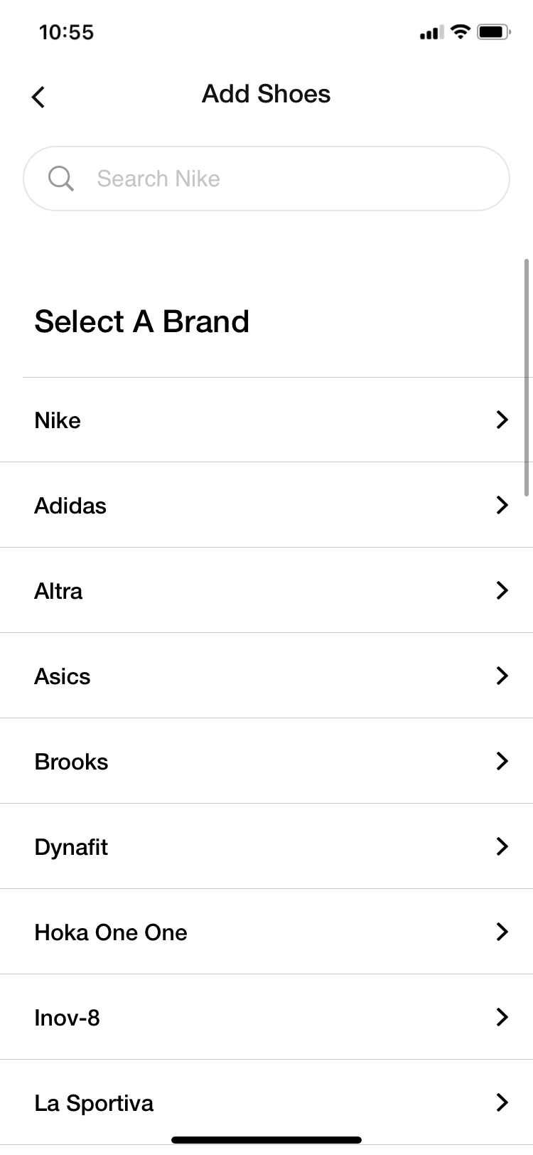 Nike Run Club app shoe selection screen