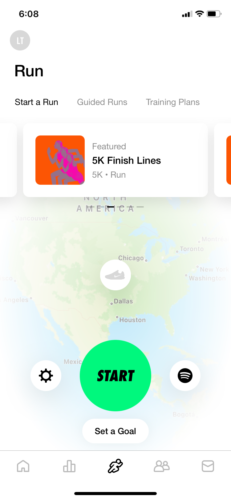 Nike Run Club app start run home screen