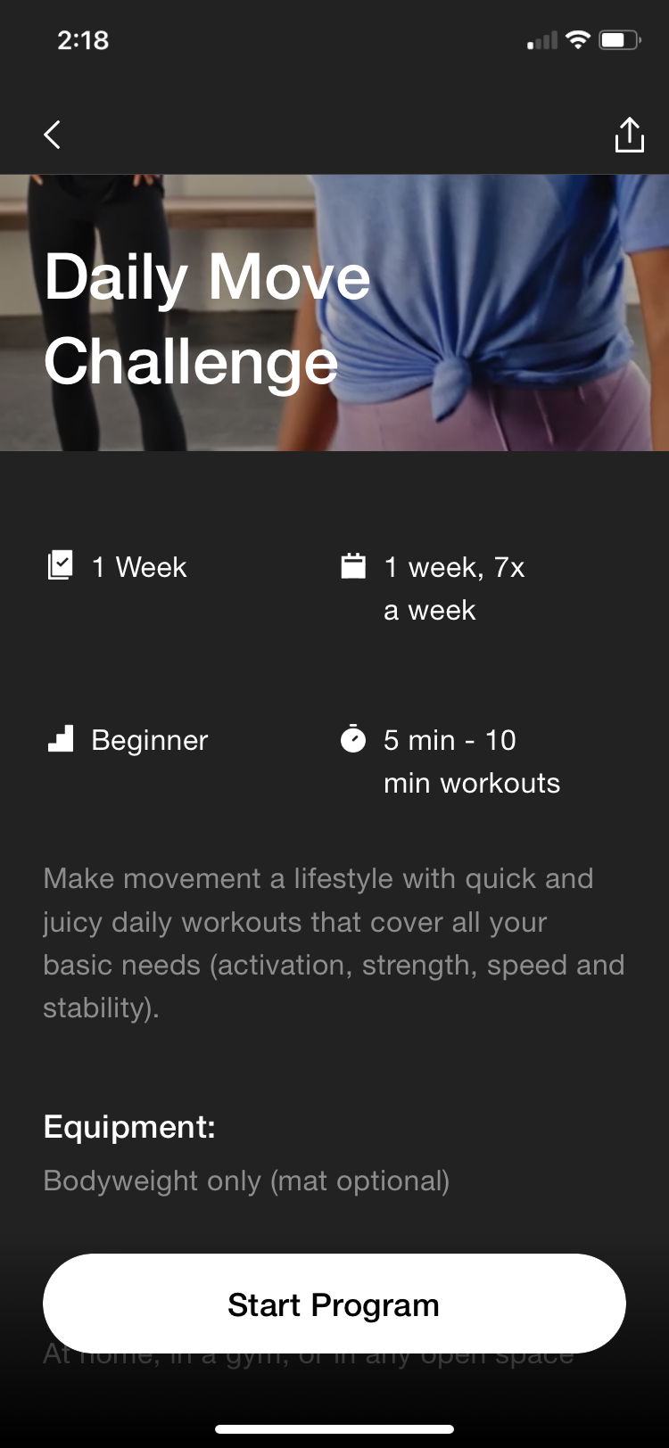 Nike Training Club app daily move challenge program