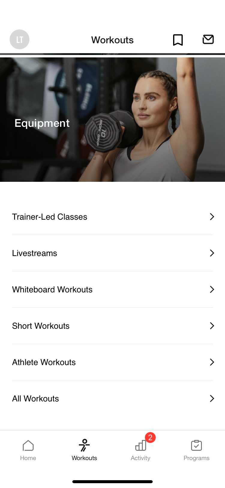 Nike Training Club app workouts equipment screen