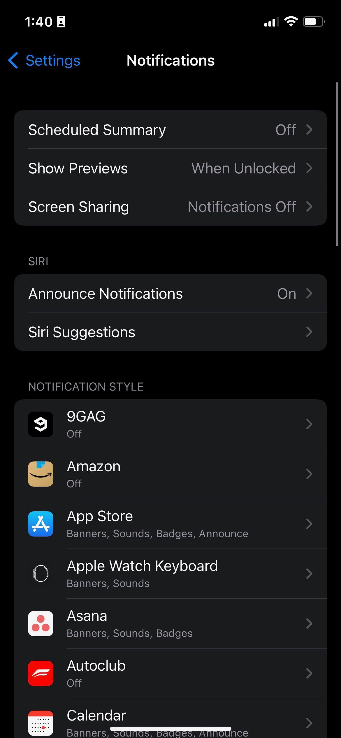 Notification Settings on iPhone