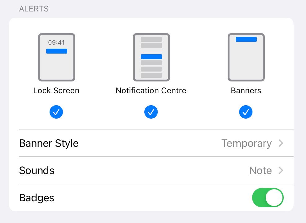 Notification alert settings on iPad