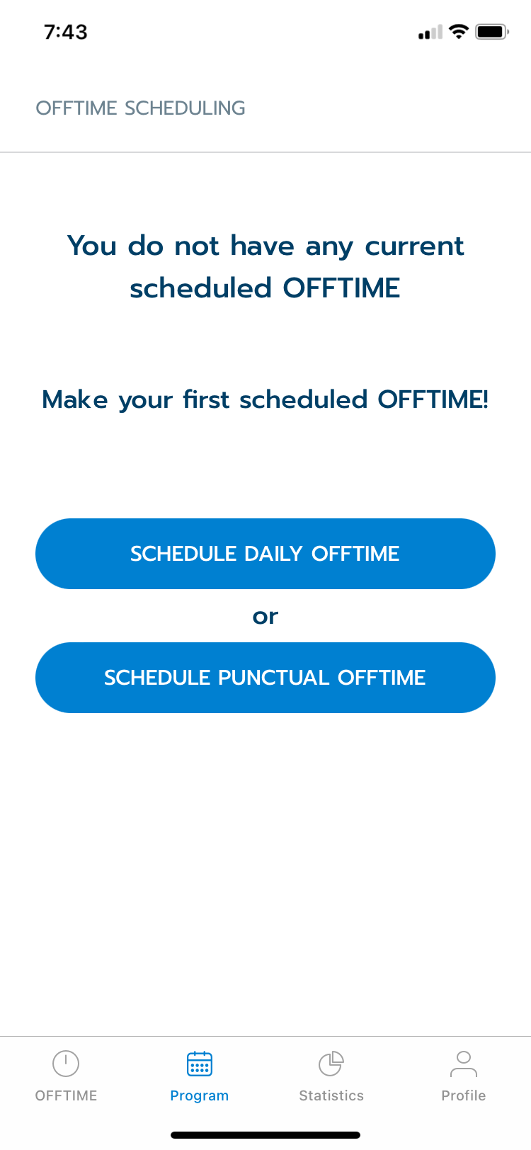OFFTIME app schedule screen