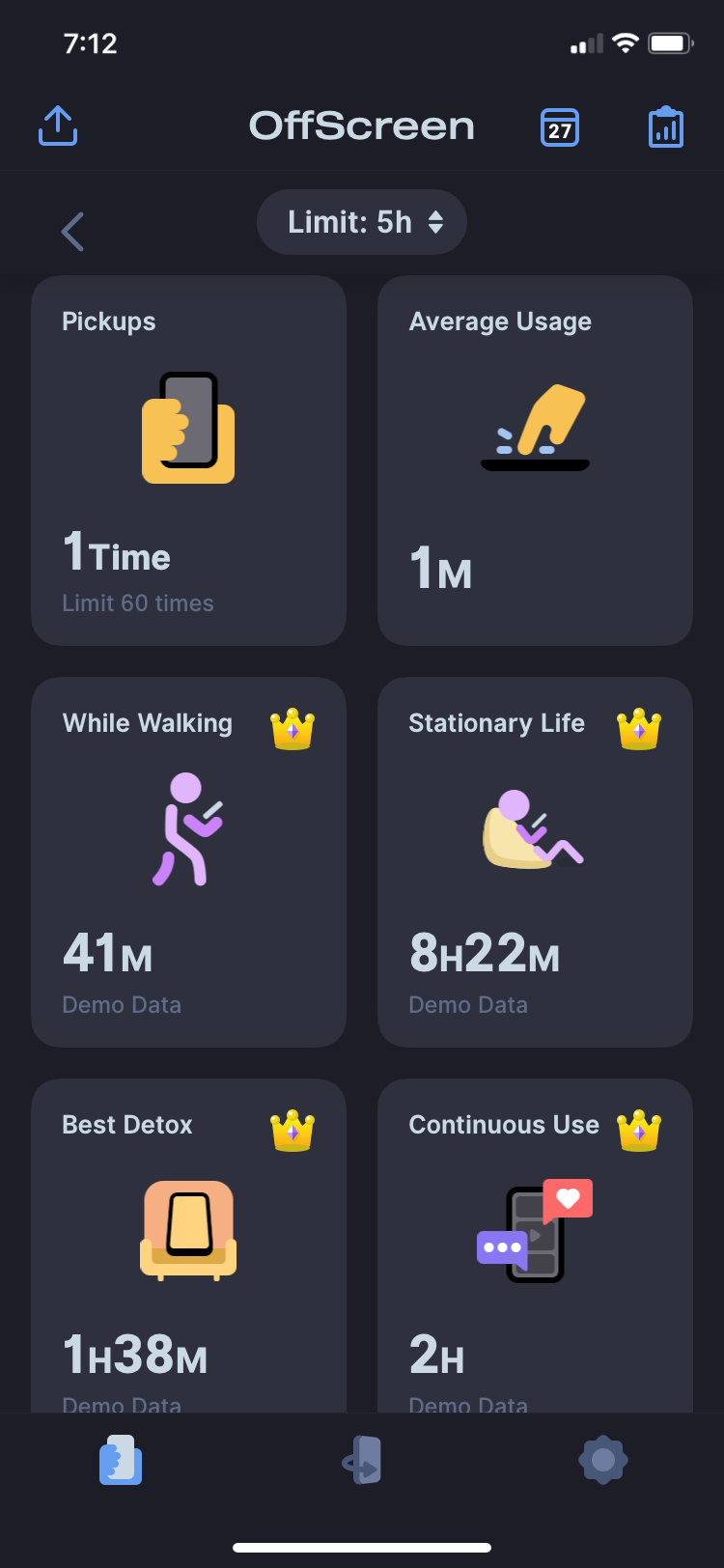 OffScreen app stats page
