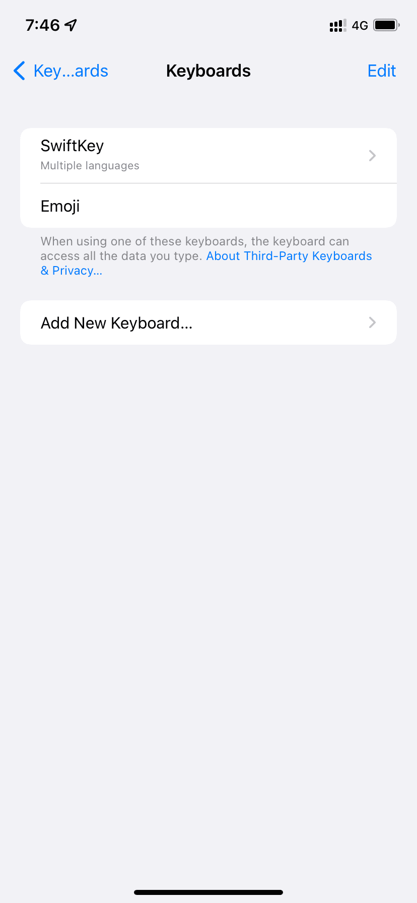 Only a third-party keyboard added to iPhone