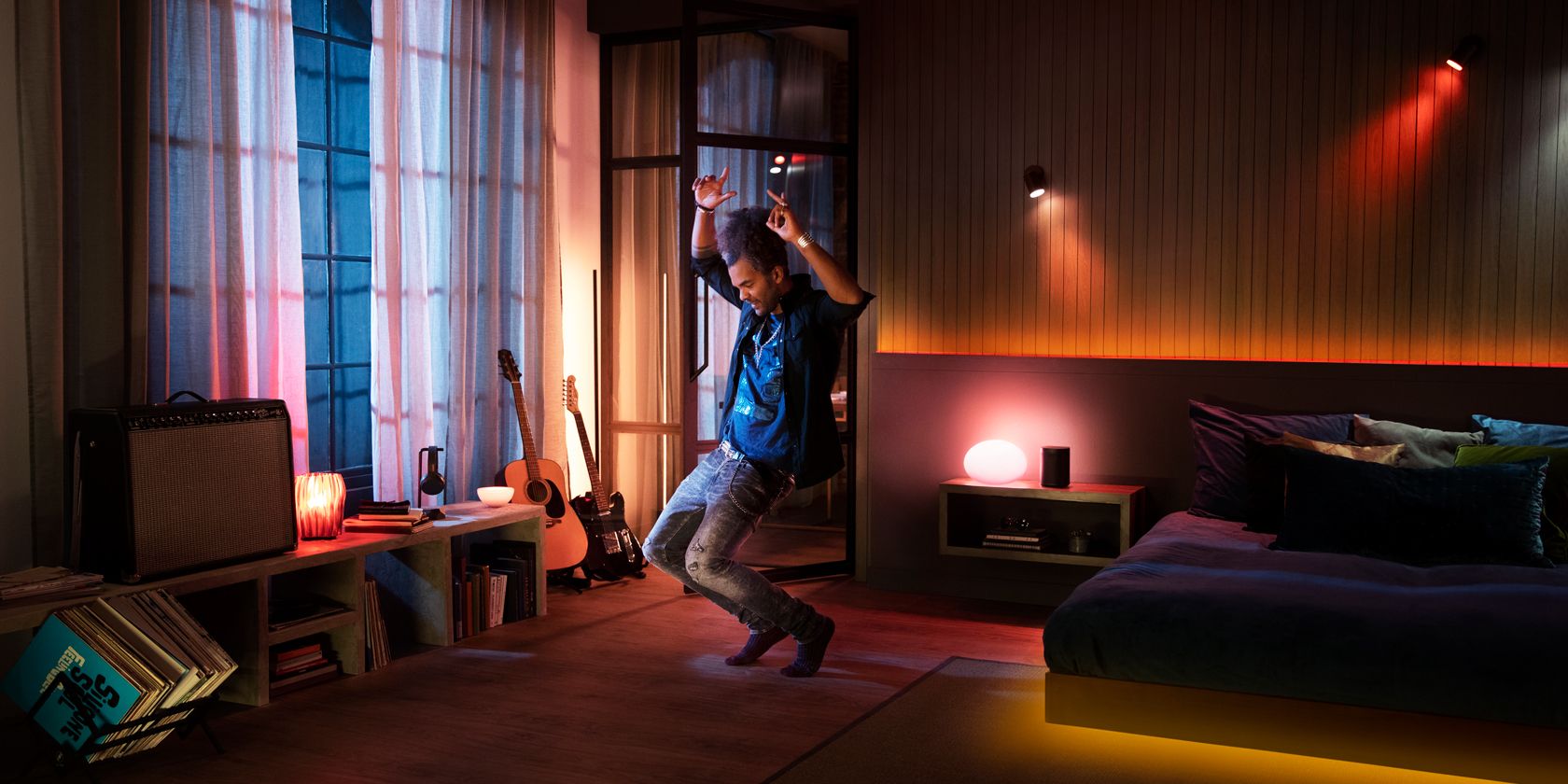 Philips Hue smart lighting and Spotify integration -- dancing man. 