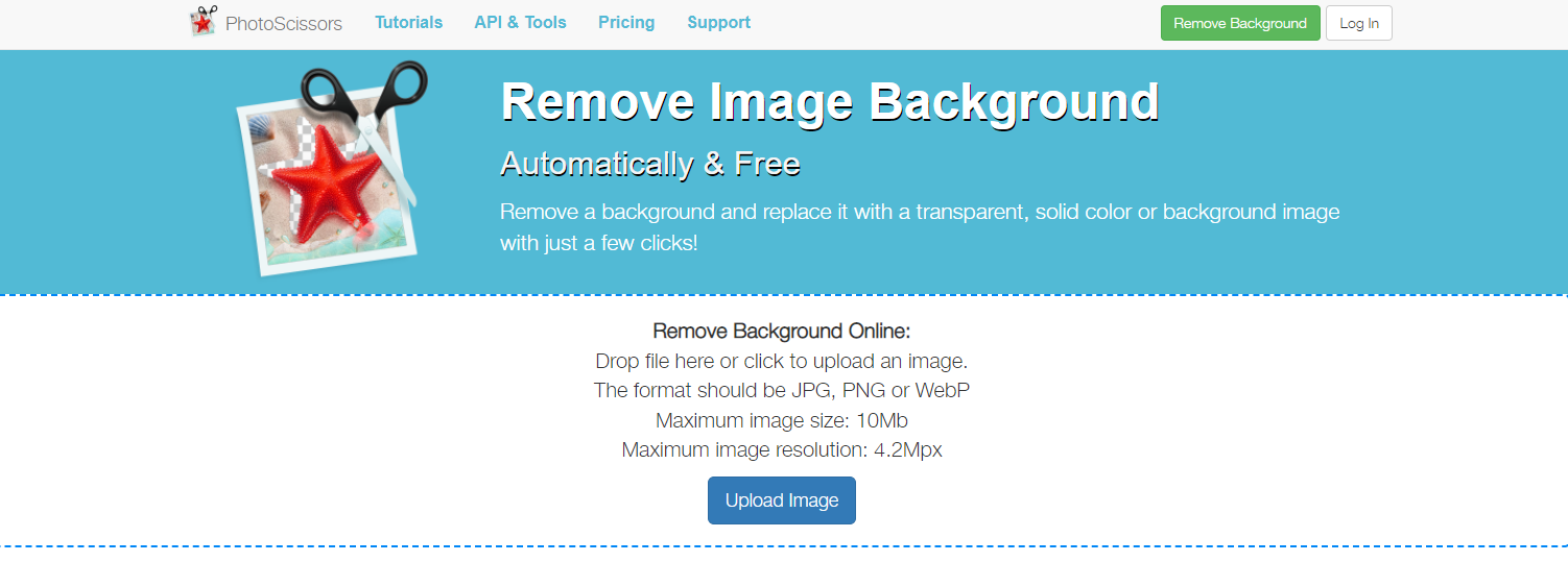 A Screenshot of PhotoScissors Landing Page