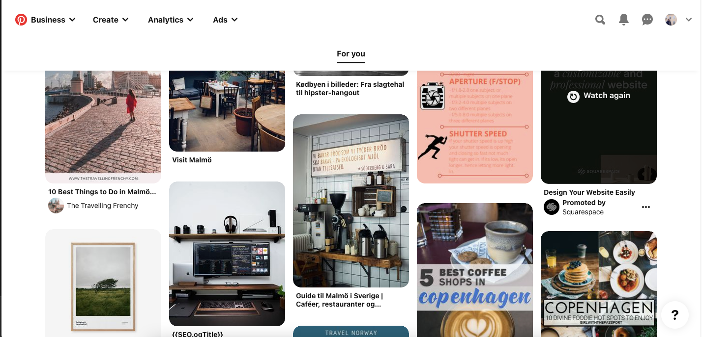 Screenshot showing inspiration on the Pinterest home feed