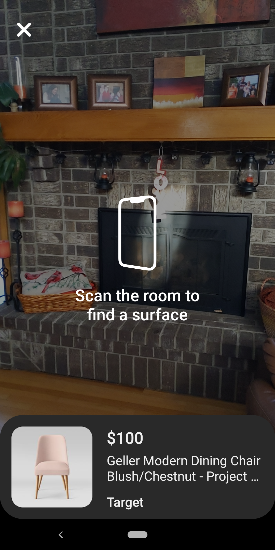 Pinterest scan room screen for augmented reality.