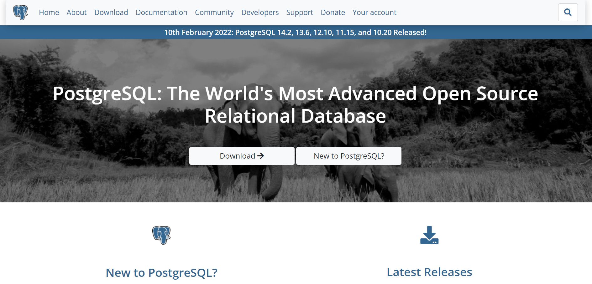 PostgreSQL homepage