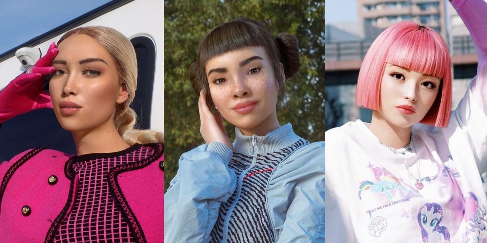 Three virtual influencers in a collage