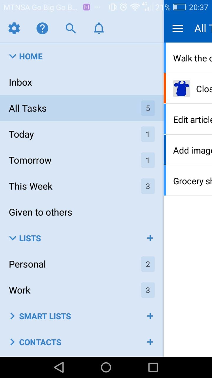 Remember the Milk app tasks and lists