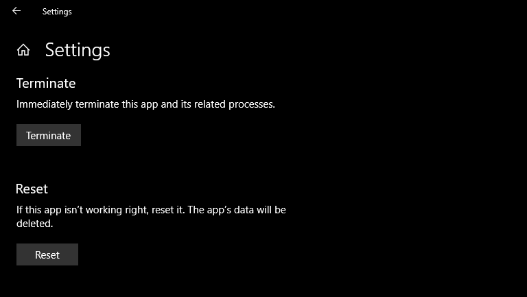 Resetting Settings App in Windows 10