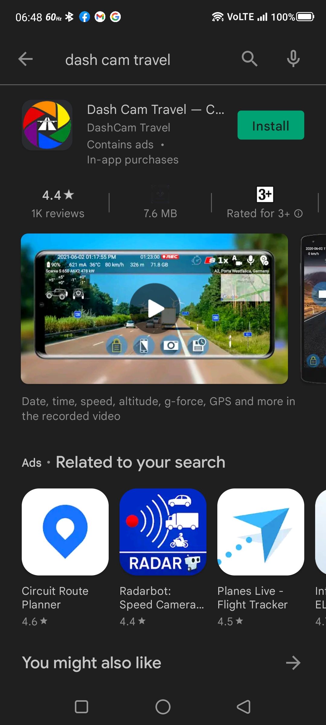 Dash Cam Travel app on Play Store