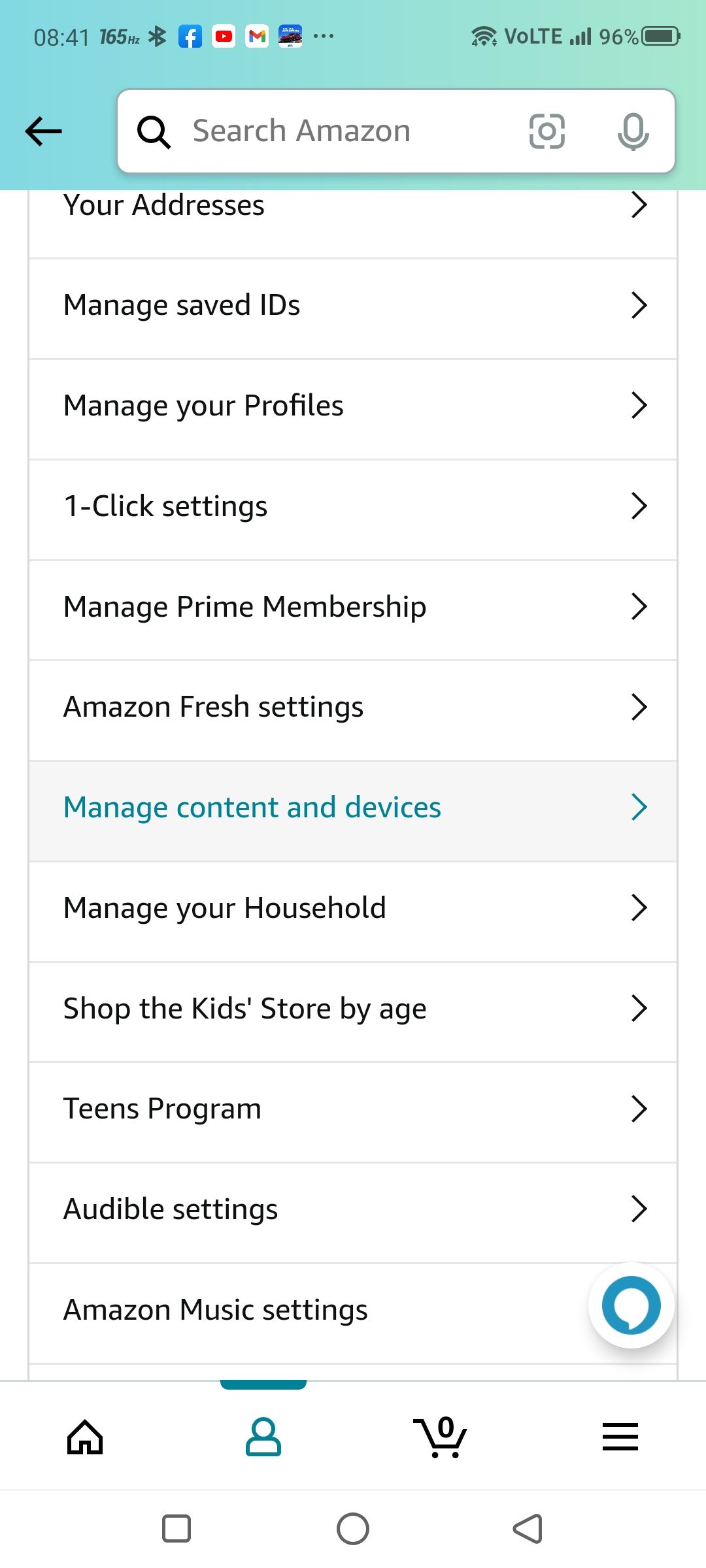 Manage content and devices on Amazon settings screenshot